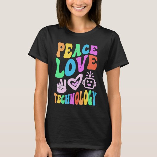 PEACE LOVE TECHNOLOGIE Retro Computer Teach T-shirt (Voorkant)