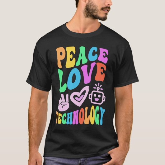 PEACE LOVE TECHNOLOGIE Retro Computer Teach T-shirt (Voorkant)