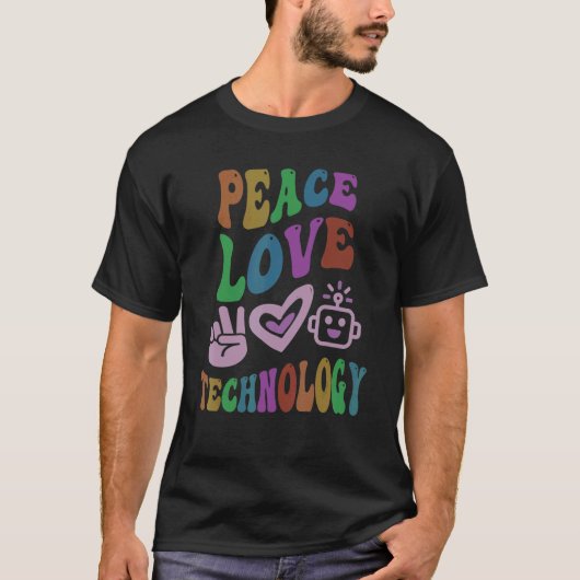PEACE LOVE TECHNOLOGIE Retro Computer Teacher Groo T-shirt (Voorkant)