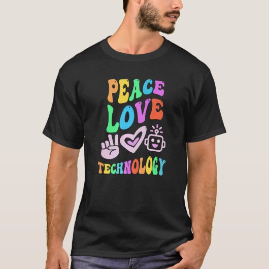 PEACE LOVE TECHNOLOGIE Retro Computer Teacher Groo T-shirt (Voorkant)