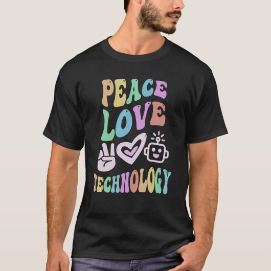 PEACE LOVE TECHNOLOGIE Retro Computer Teacher Groo T-shirt (Voorkant)