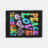 Peace Love Technology Retro Computer Leraar Vibes Fleece Deken (Voorkant (Horizontaal))