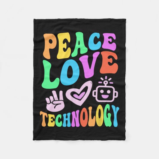 Peace Love Technology Retro Computer Leraar Vibes Fleece Deken (Voorkant)