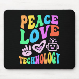 Peace Love Technology Retro Computer Leraar Vibes Muismat