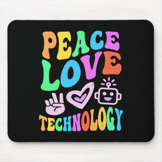 Peace Love Technology Retro Computer Leraar Vibes Muismat (Voorkant)