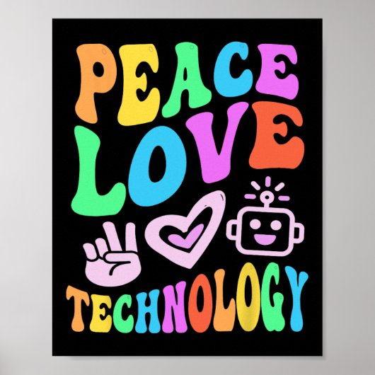 Peace Love Technology Retro Computer Leraar Vibes Poster (Voorkant)