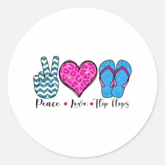 Peace Love Teenslippers Cool T Shirt Ronde Sticker (Voorkant)