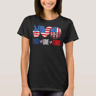 Peace Love Tennis Amerikaanse Vlag Onafhankelijkhe T-shirt