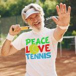 Peace Love Tennis Ball Cute Team Player T-shirt<br><div class="desc">Ik hou ervan tennis te spelen. Een leuk kerstcadeau voor tennisspeler met een geel tennisbal als de O in Love. Vrede en tenis geschreven in blauw en groen.</div>