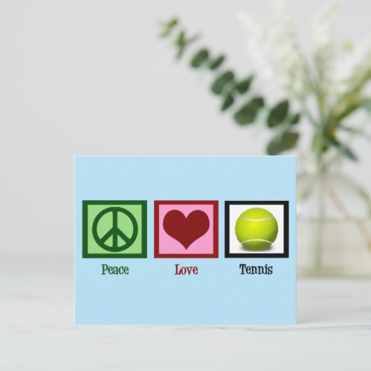 Peace Love Tennis Cute Blue Briefkaart (Staand voorkant)
