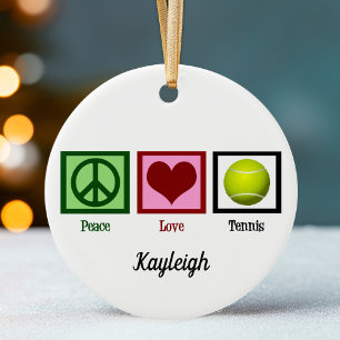 Peace Love Tennis Player Monogram Kerstmis Keramisch Ornament