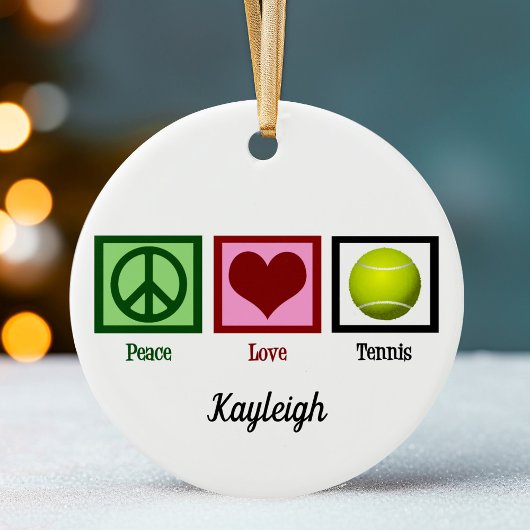 Peace Love Tennis Player Monogram Kerstmis Keramisch Ornament