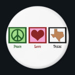 Peace Love Texas Magneet<br><div class="desc">Inheemse Texanen en toeristen die graag Austin, San Antonio en Dallas bezoeken, zullen van dit schattige Texas souvenir houden.</div>