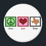Peace Love Texas Magneet<br><div class="desc">Inheemse Texanen en toeristen die graag Austin,  San Antonio en Dallas bezoeken,  zullen van dit schattige Texas souvenir houden.</div>