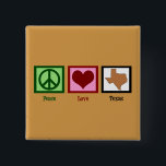 Peace Love Texas Vierkante Button 5,1 Cm<br><div class="desc">Een vredesteken,  hart en de oranje staat Texas.</div>