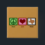 Peace Love Texas Vierkante Button 5,1 Cm<br><div class="desc">Een vredesteken,  hart en de oranje staat Texas.</div>