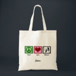 Peace Love Theater Cute Persoonlijk Tote Bag<br><div class="desc">Perfect theatergeschenk voor degenen die van de podiumkunsten houden. Een schattig cadeau van een theaterclub voor een acteur. Peace Love Theater canvas tas, monogrammed met de naam van een actrice in een stuk.</div>