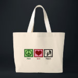 Peace Love Theater Grote Tote Bag<br><div class="desc">Ideaal kerstcadeau voor mensen die van de podiumkunsten houden. Een schattig cadeau van een theaterclub voor een acteur.</div>