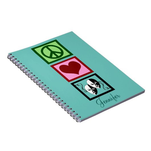 Peace Love Theater Persoonlijk Blauwgroen Notitieboek (Rechterzijde)