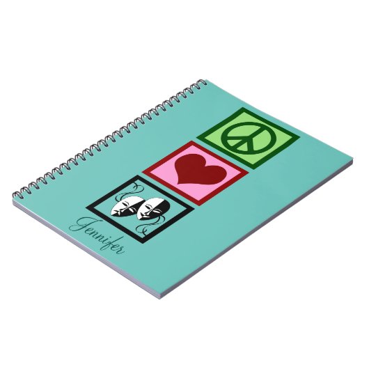 Peace Love Theater Persoonlijk Blauwgroen Notitieboek (Linkerzijde)