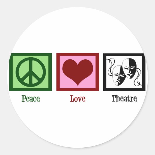 Peace Love Theater Ronde Sticker (Voorkant)
