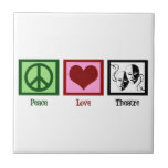 Peace Love Theater Tegeltje<br><div class="desc">Een vredesteken, een hart en een gelukkig en droevig masker dat een symbolisch effect heeft. Een schattig cadeau voor een acteur.</div>