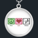 Peace Love Theater Zilver Vergulden Ketting<br><div class="desc">Een vredesteken,  een hart en een gelukkig en droevig masker dat een symbolisch effect heeft. Een schattig cadeau voor een acteur.</div>