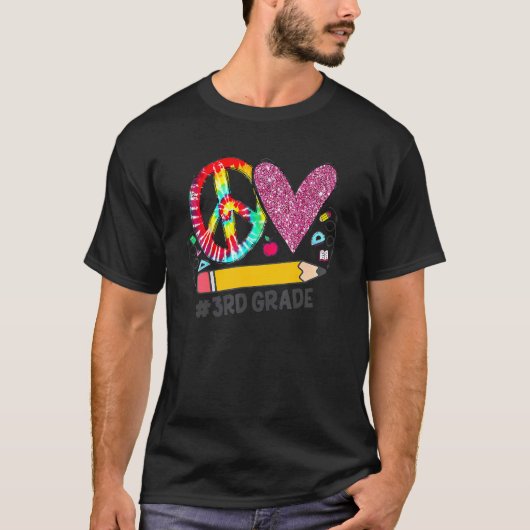 Peace Love Third Grad Back to School Team 3rd Gra T-shirt (Voorkant)