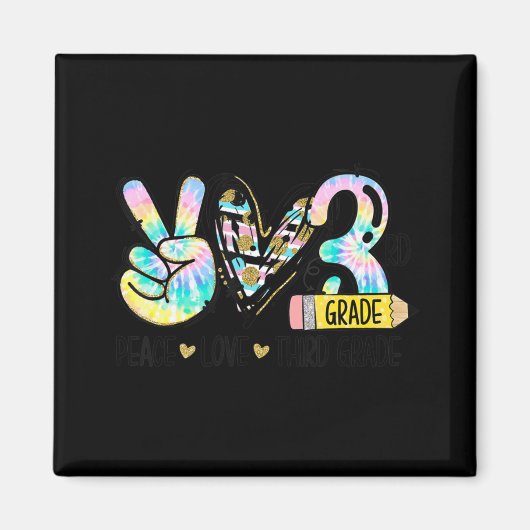 Peace Love Third Grade Fun Tie Student Teacher Magneet (Voorkant)