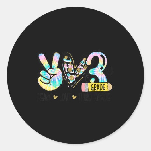Peace Love Third Grade Fun Tie Student Teacher Ronde Sticker (Voorkant)