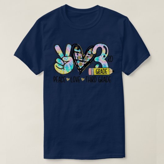 Peace Love Third Grade Funny Tie Dye Student T-shirt (Design voorkant)