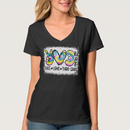 Peace Love Third Grade Tie Dye Student Teacher Ble T-shirt (Voorkant)