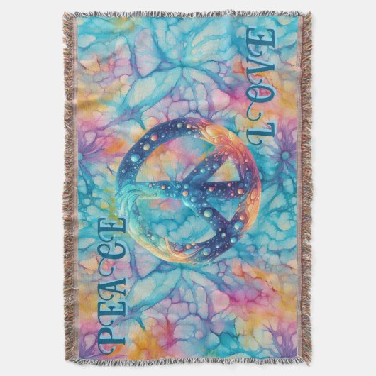 Peace Love Tie-Dye Deken (Voorkant Verticaal)
