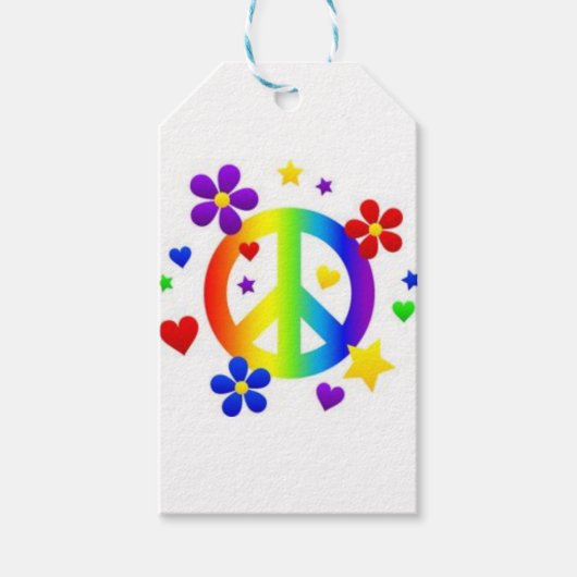 PEACE LOVE TIE DYE HIPPIE SYMBOOL CADEAULABEL (Voorkant)