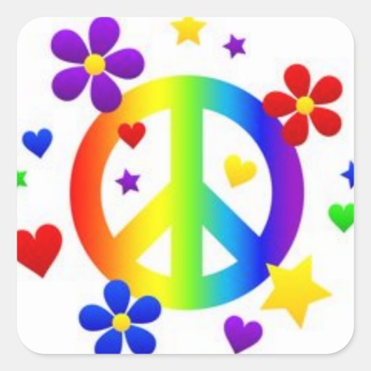 PEACE LOVE TIE DYE HIPPIE SYMBOOL VIERKANTE STICKER (Voorkant)