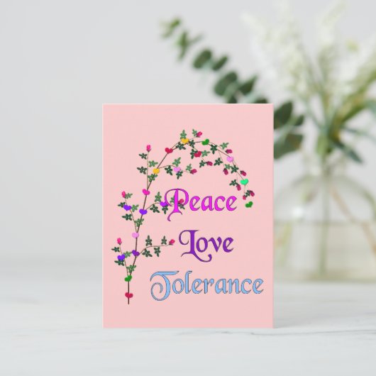 Peace Love Tolerance Briefkaart (Staand voorkant)