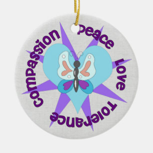 Peace Love Tolerance Compastion Keramisch Ornament