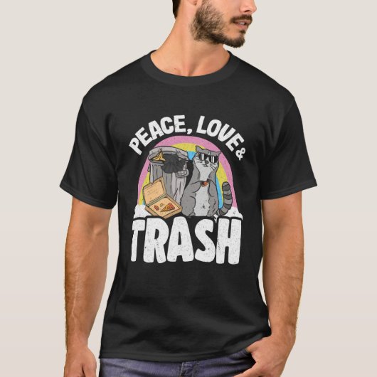 Peace, Love & Trash Rainbow Funny Raccoon 3 T-shirt (Voorkant)