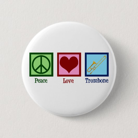 Peace Love Trombone Speler Ronde Button 5,7 Cm (Voorkant)