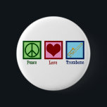 Peace Love Trombone Speler Ronde Button 5,7 Cm<br><div class="desc">Peace Love Trombone knop voor een lid van de marcherende band die graag een messing instrument speelt. Een schattig vredesteken,  hart en trombone.</div>