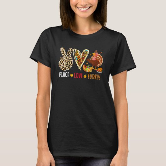 Peace Love Turkey Fall Turkey Leopard Peace Hand S T-shirt (Voorkant)