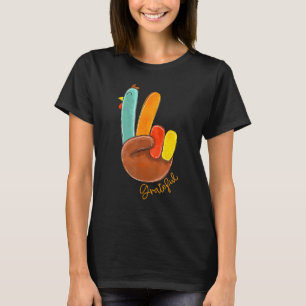 Peace Love Turkey Grateful Turkey Hand Sign Bedank T-shirt