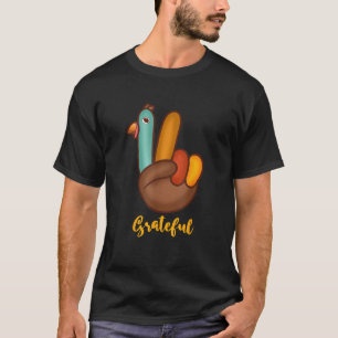 Peace Love Turkey Grateful Turkey Hand Sign Bedank T-shirt