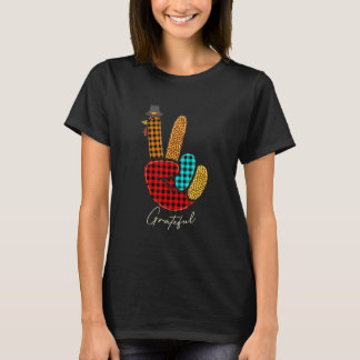 Peace Love Turkey Grateful Turkey Hand Sign Bedank T-shirt