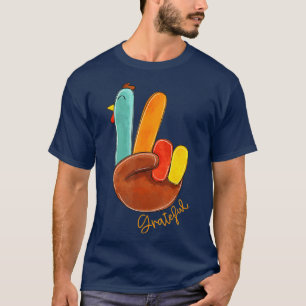 Peace Love Turkey Grateful Turkey Hand Sign Bedank T-shirt