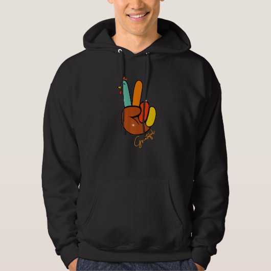 Peace Love Turkey Grateful Turkey Hand Sign Thanks Hoodie (Voorkant)