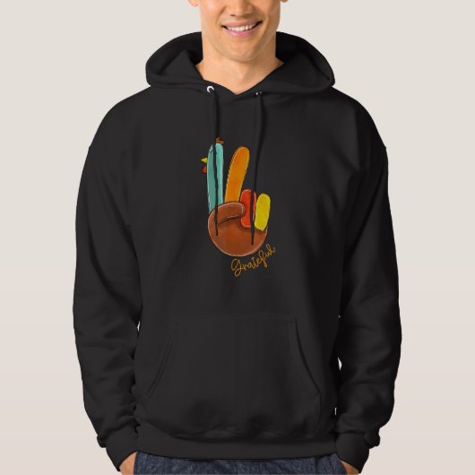 Peace Love Turkey Grateful Turkey Hand Sign Thanks Hoodie (Voorkant)