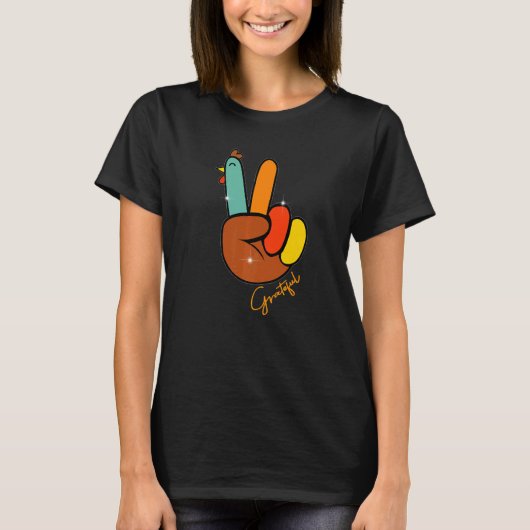 Peace Love Turkey Grateful Turkey Hand Sign Thanks T-shirt (Voorkant)