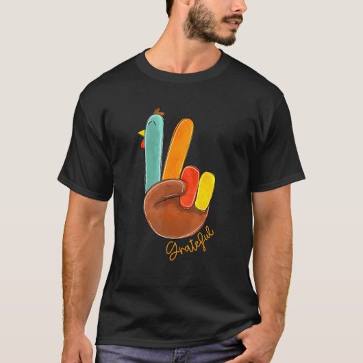 Peace Love Turkey Grateful Turkey Hand Sign Thanks T-shirt (Voorkant)