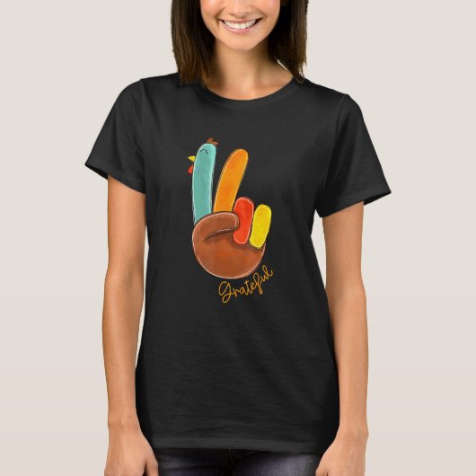 Peace Love Turkey Grateful Turkey Hand Sign Thanks T-shirt (Voorkant)